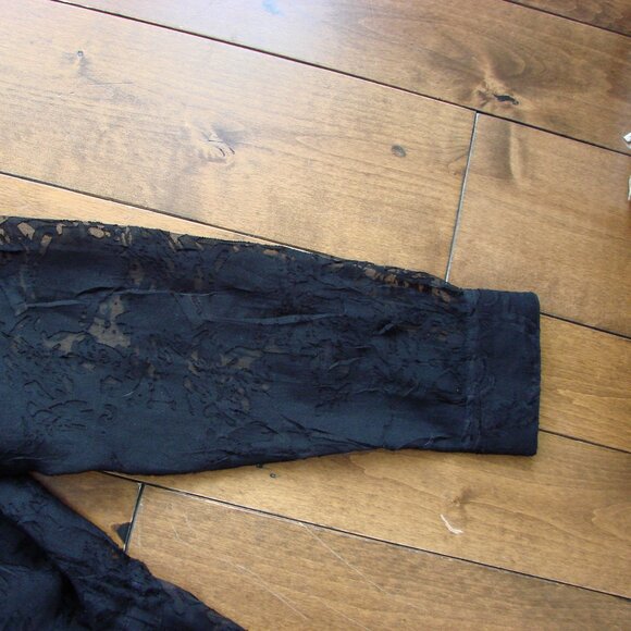 Addition Elle Black Lace Tunic Blouse Button Front Tie Waist Open Lace Size 16 - Picture 6 of 9